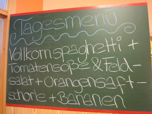 Speiseplan auf Tafel